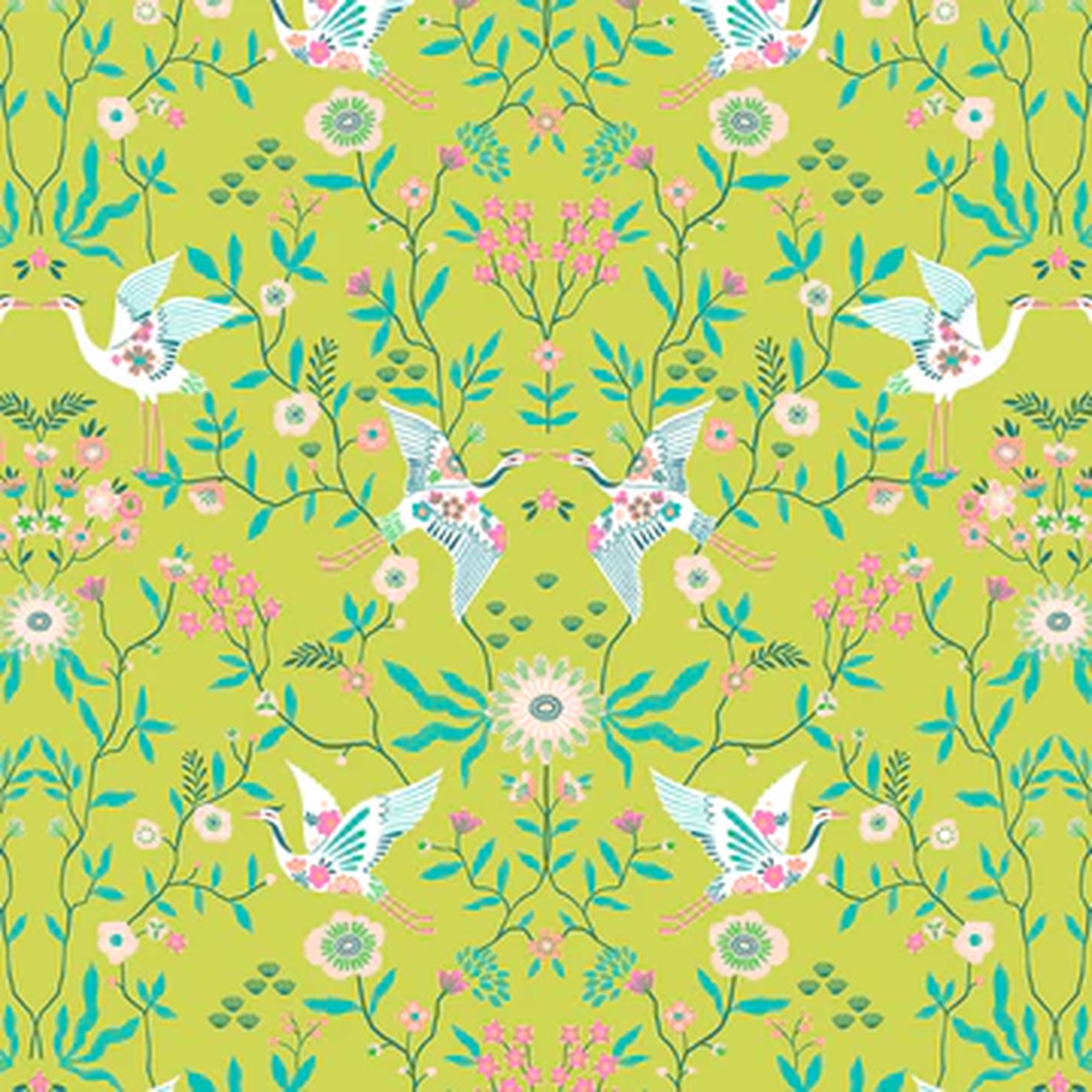 Blossom Days Cranes Metallic Lime